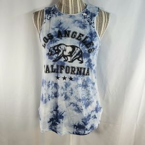 Freeze NWOT Blue White Tie Dye LA California Flag Bear Sleeveless Top Size Small
